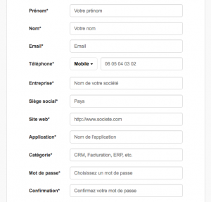 Formulaire d'inscription - Support d'appvizer en français